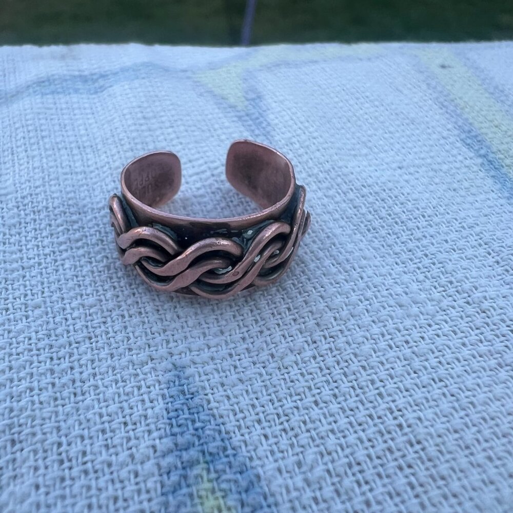 Vintage Solid Copper Braided Adjustable Ring Mid … - image 6